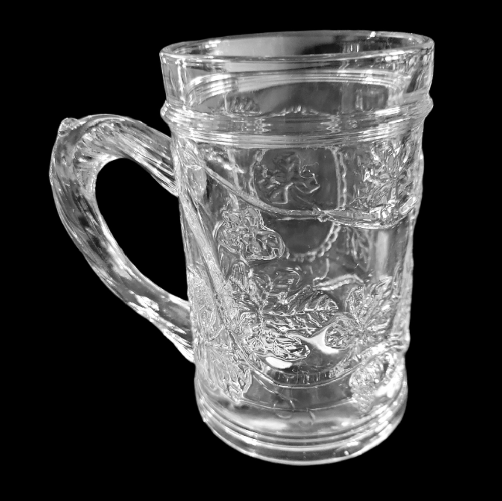 Vtg Embossed Grapes And Vines On Clear Glass Beer Mugs/Steins